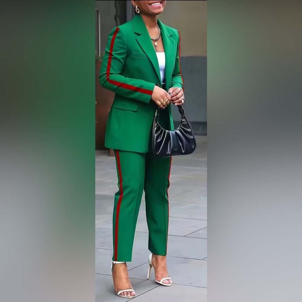 Green Women's Pants with Red Stripe